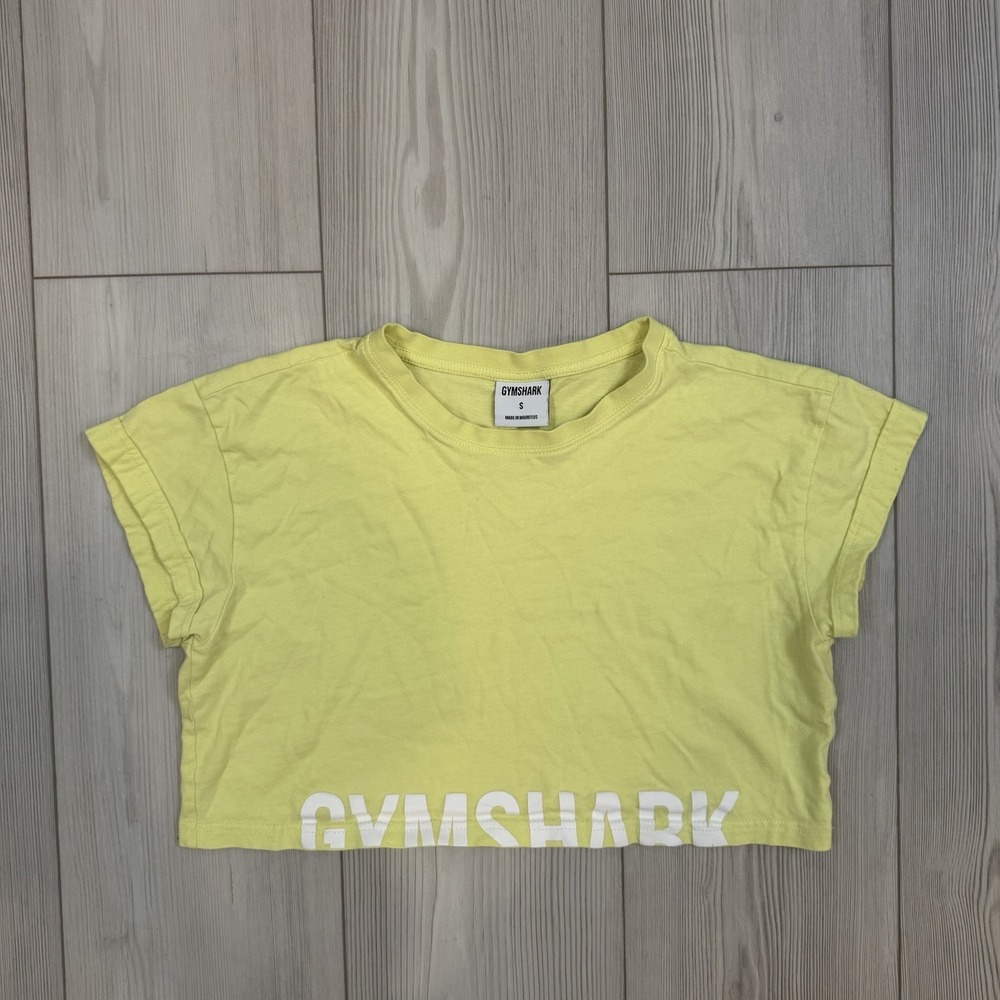 Gymshark Cropped Yellow Fraction Logo Workout Tee Size Small READ‎